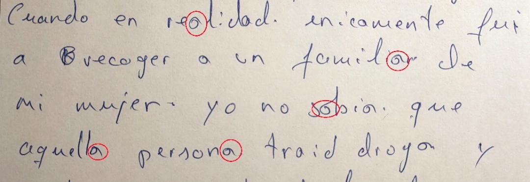 muestra de escritura con movimientos dextrógiros