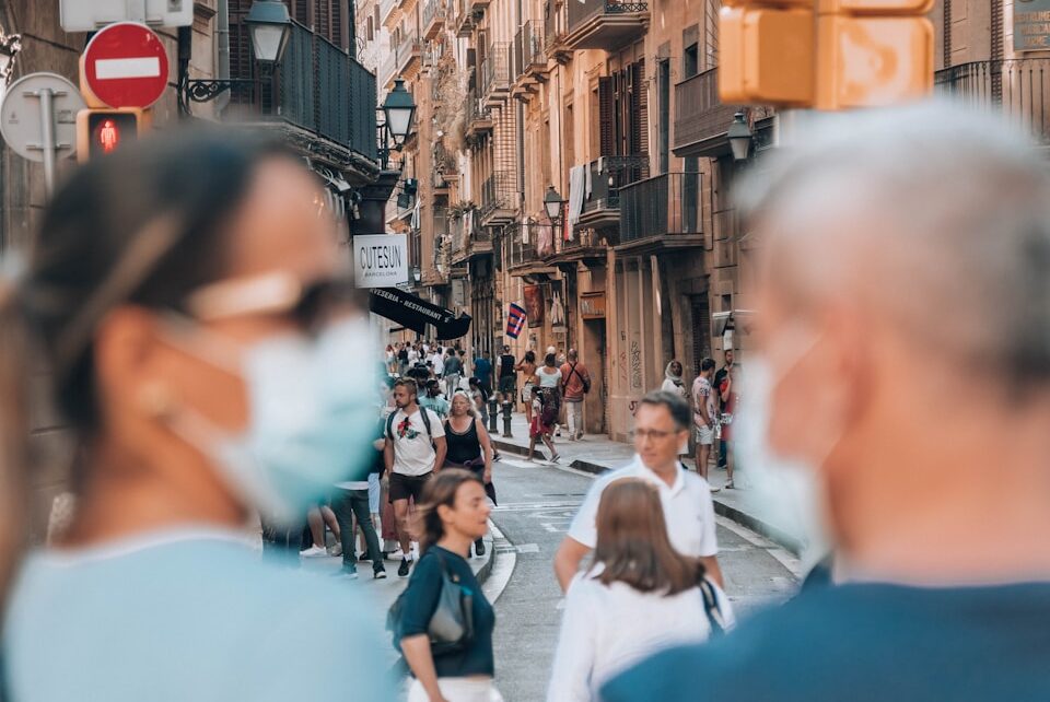 people walking on a busy street
